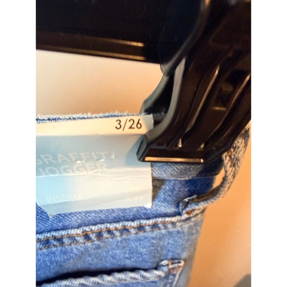 SONG Graffiti Jogger Jeans Women's Size 3/26 Blue Denim Elastic Waist‎ Art - Picture 7 of 10